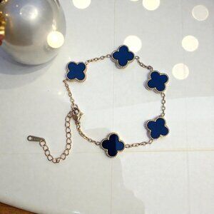 Black Clover Stainless Steel Bracelet With Adjustable Chain And Gold-Tone Finish